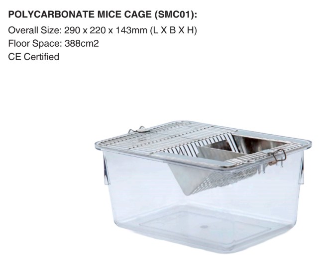 Cage PC MICE CAGE SMC 01 Mice Cage Polycarbonate 290 x 220 x 140 mm (without bottle)